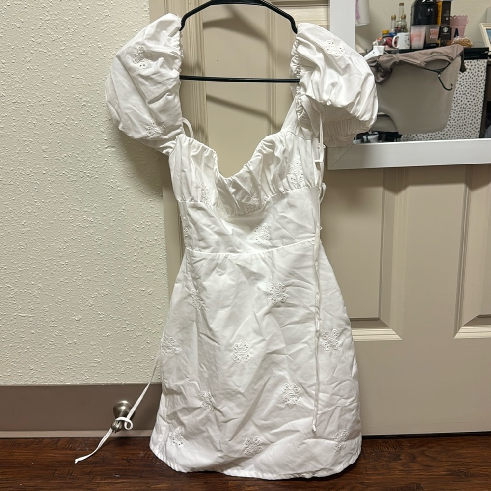 Zara White Eyelet short sleeve mini dress